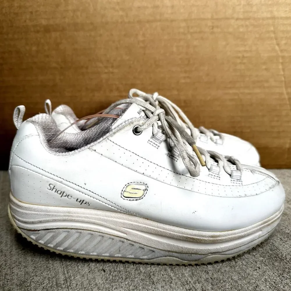 Skechers Toning Shoe Shape Ups Performance Sneakers Lace Up Leather White 8